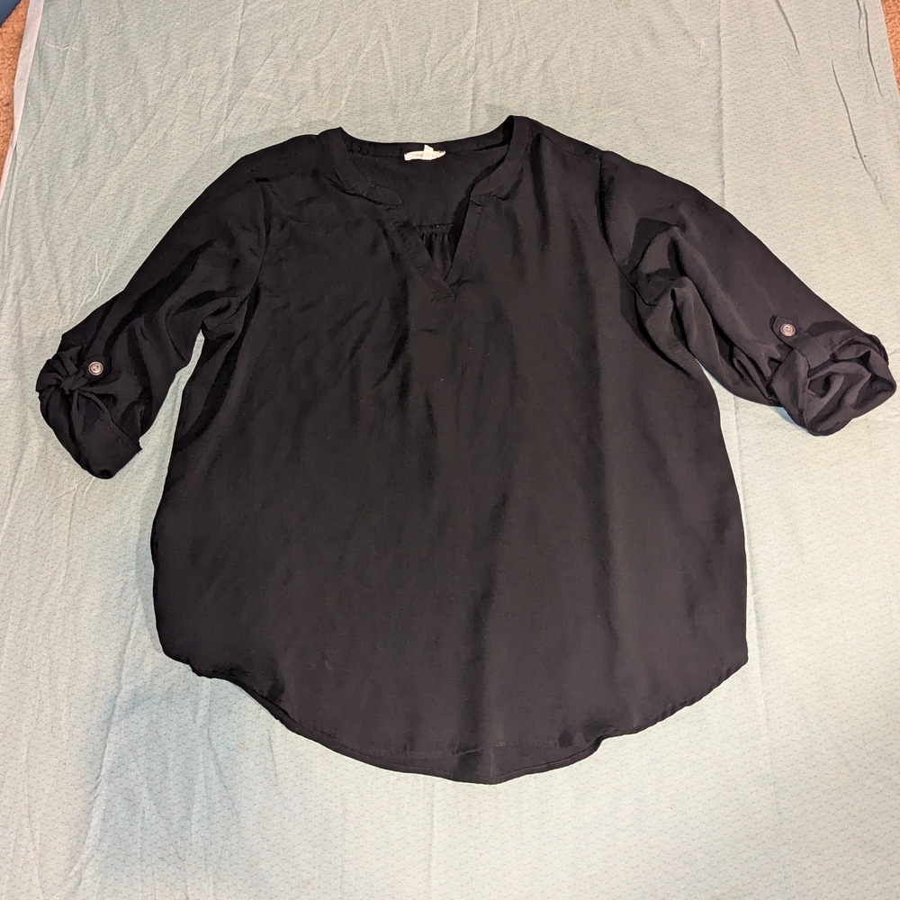 Maurices Black Blouse with Button Sleeves